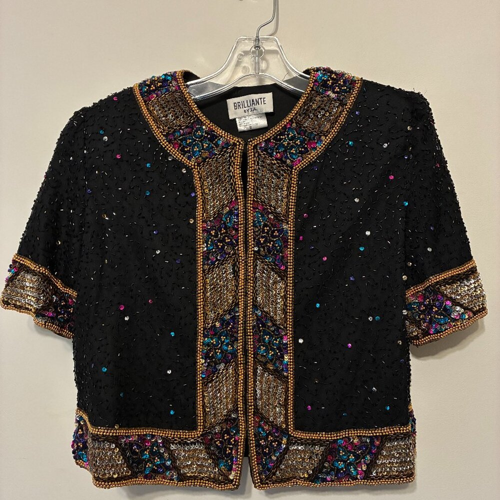 Vintage Brilliante by JA Sequin Beaded Silk Blazer Jacket Bolero Formal Womens S